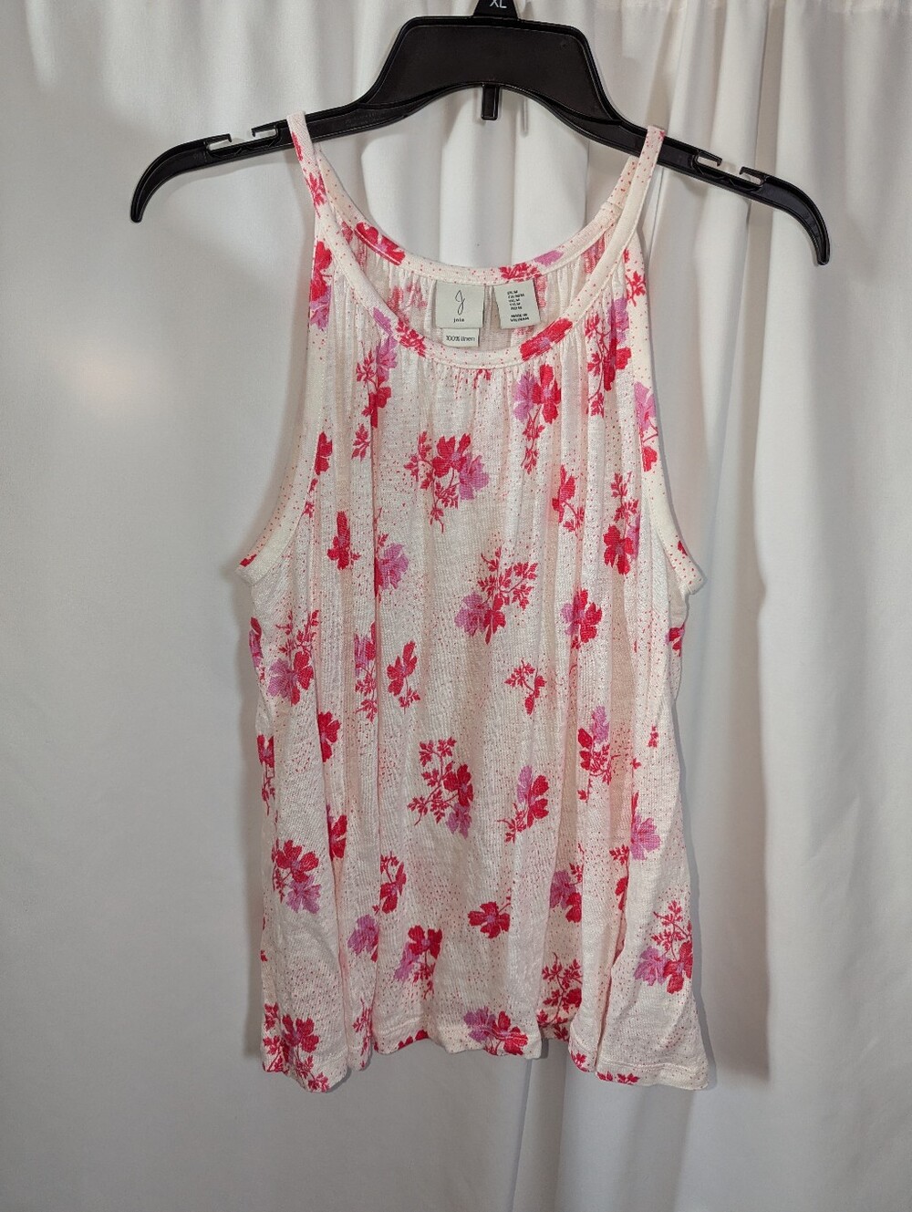 Joie 100% Linen Floral Tank Top | Women's Medium | Pink & White Sleeveless Boho